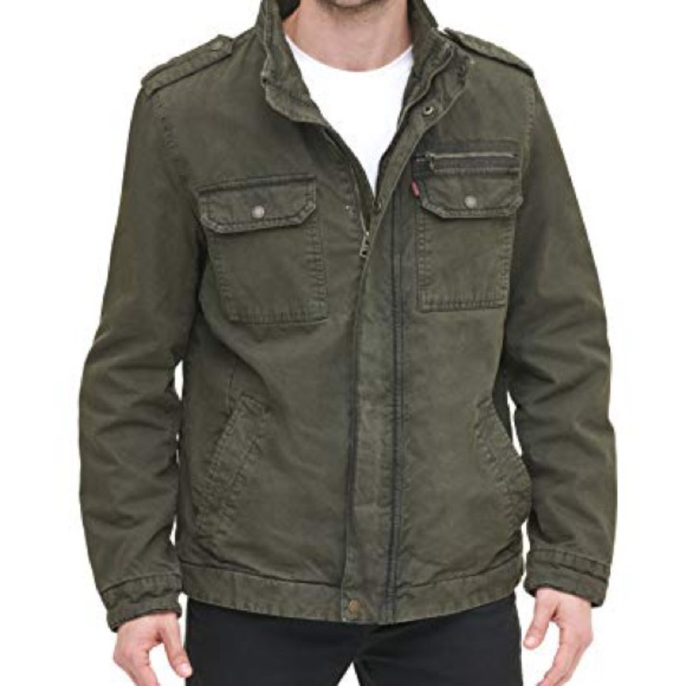 Levi's Men's Washed Cotton Two Pocket Sherpa Lined Military Jacket